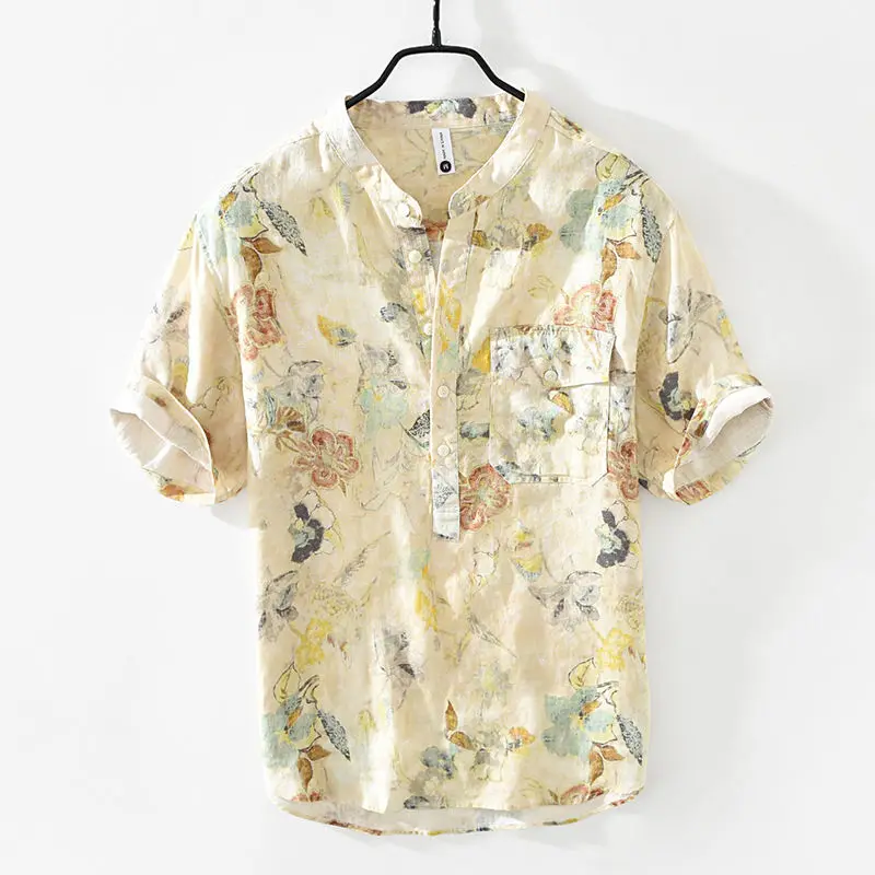Summer Artistic Men's Fresh Linen Half Sleeves Shirt Printed Casual Thin Half-Sleeved Stand Collar Pullover Shirt Men
Summer Artistic Men's Fresh Linen Half Sleeves Shirt Printed Casual Thin Half-Sleeved Stand Collar Pullover Shirt Men