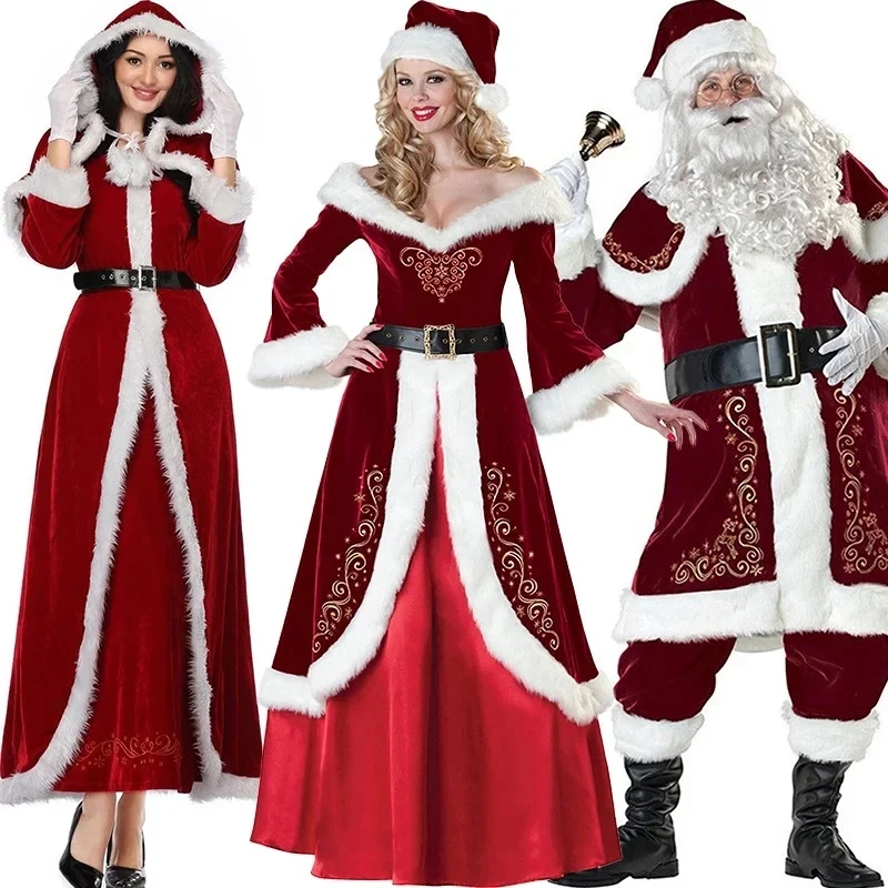 

Рождественский костюм Санта-Клауса, костюм для косплея для мужчин и женщин, для взрослых, для рождества, ежегодного собрания, представлений