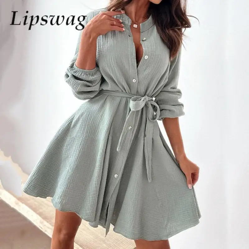 Retro Soft Wrinkle Cotton Loose A-line Dress Fashion Long Sleeve Tie-up Mini Dress Women Casual Single-breaste Beach Shirt Dress
Retro Soft Wrinkle Cotton Loose A-line Dress Fashion Long Sleeve Tie-up Mini Dress Women Casual Single-breaste Beach Shirt Dress