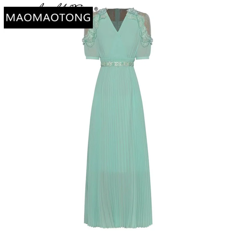 Summer Dress Women V-Neck Short Sleeve Appliques Beading Sequins Belt Elegant Party Pleated Dresses
Summer Dress Women V-Neck Short Sleeve Appliques Beading Sequins Belt Elegant Party Pleated Dresses
