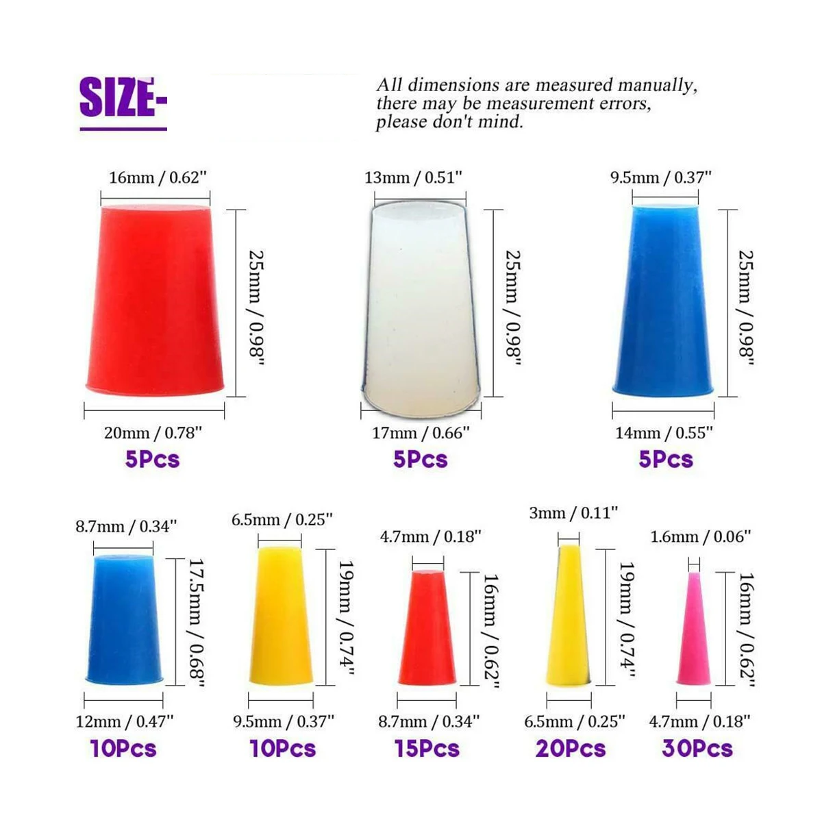 100Pcs High Temp Silicone Rubber Protective Tapered Plug Assortment Kit Car Paint Maintenance Tool Silicone Cone Plugs Set
100Pcs High Temp Silicone Rubber Protective Tapered Plug Assortment Kit Car Paint Maintenance Tool Silicone Cone Plugs Set