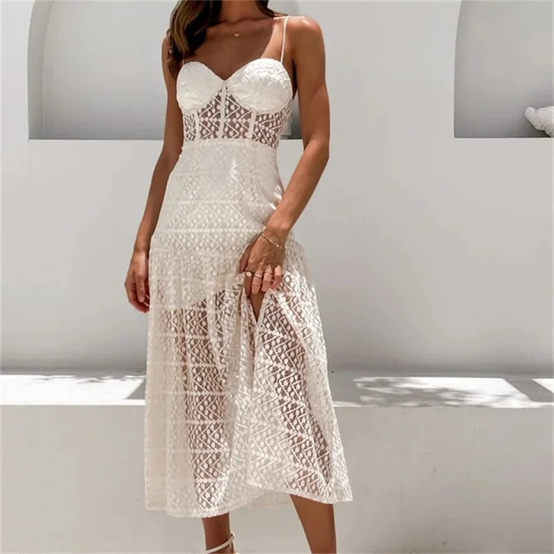 Transparent White Lace Dress Sleeveless Party Beach Holiday Sexy Dress Summer Women Hollow Out Backless Dropshipping Dress
Transparent White Lace Dress Sleeveless Party Beach Holiday Sexy Dress Summer Women Hollow Out Backless Dropshipping Dress