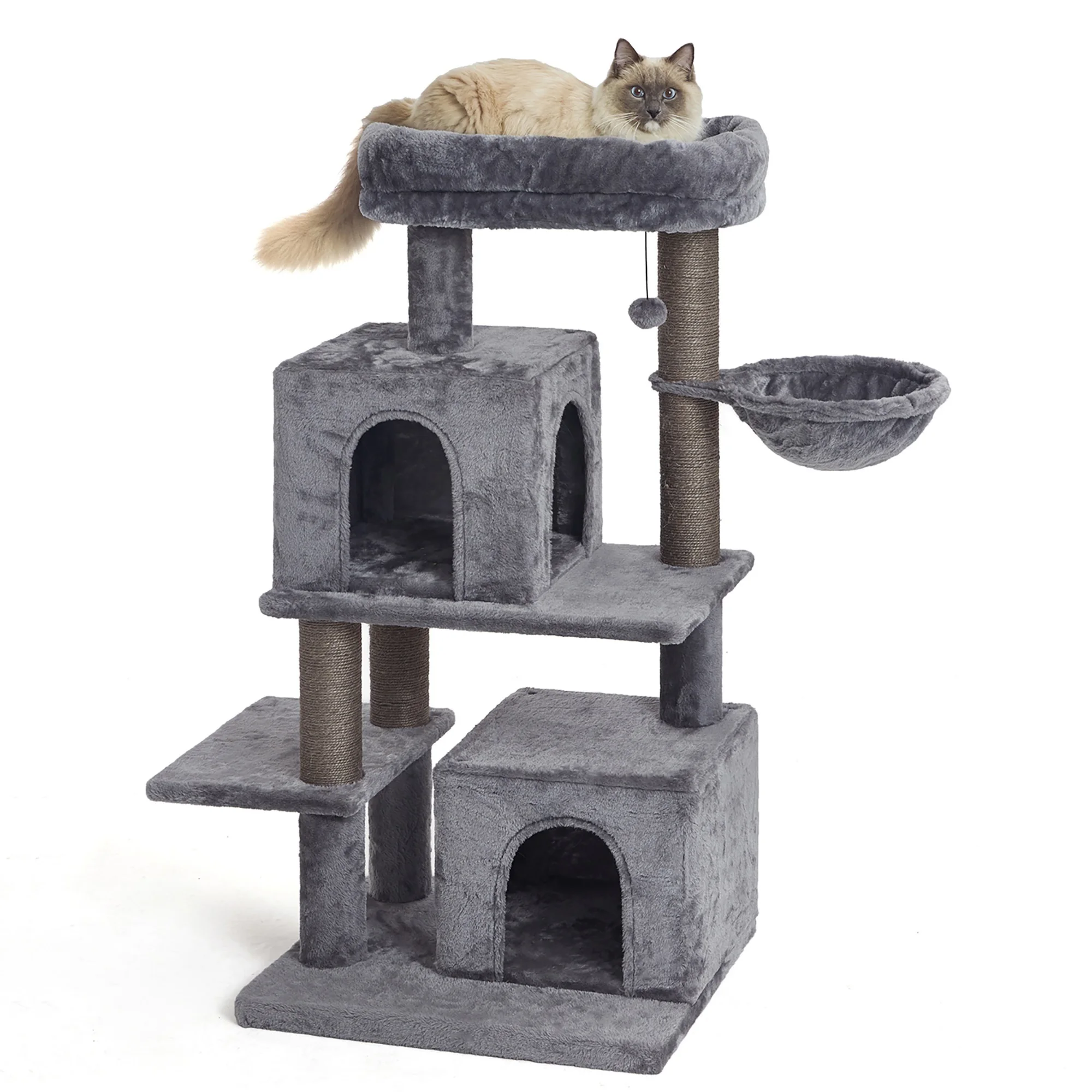 

YG 45 Inches Multi-Level Cat Tree with Sisal-Covered Scratching Posts, Replaceable Dangling Ball, Hammock and Condo for Large