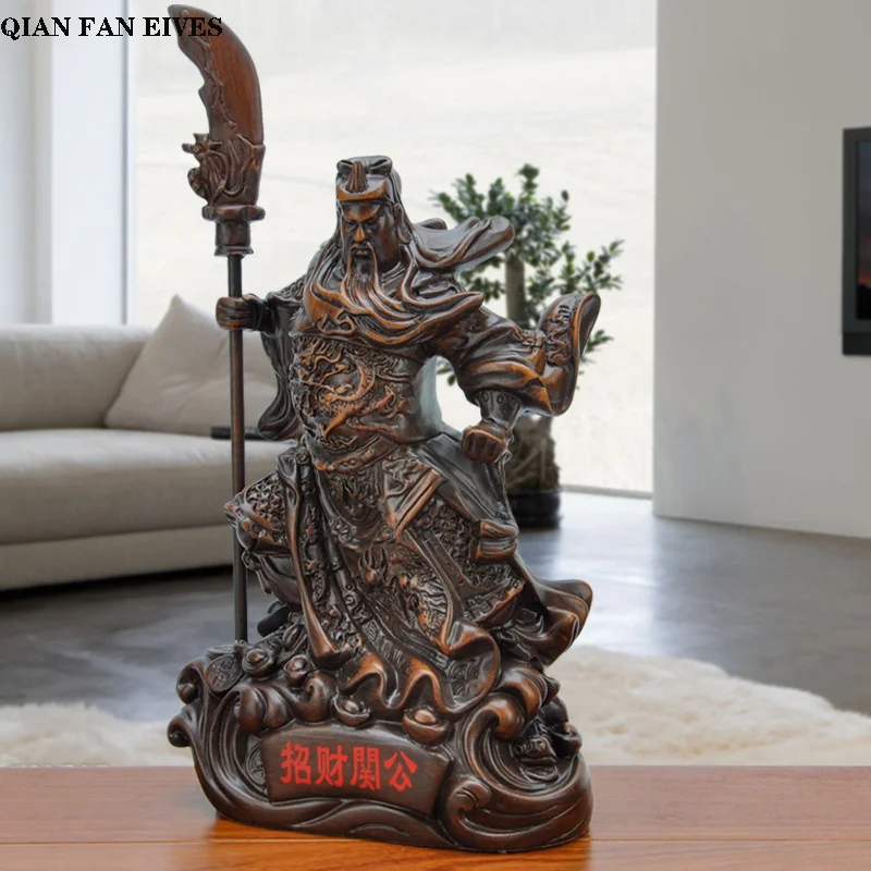 

Guan Gong Statue God Of War Yu Lucky Figurines Imitation Wood Resin Technology Modern Art Sculpture Home Decoration Wealth 27cm