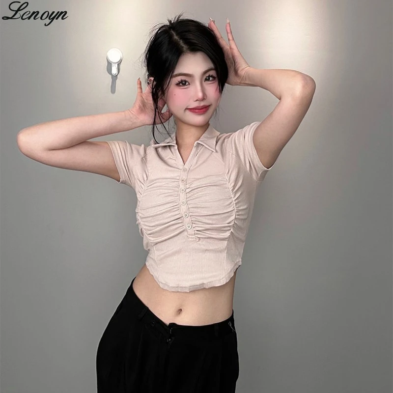 Lenoyn Summer New Pure Desire Solid Color Sexy Polo Collar Versatile Fold Slim Fit Short Sleeve T-shirt Top For Women
Lenoyn Summer New Pure Desire Solid Color Sexy Polo Collar Versatile Fold Slim Fit Short Sleeve T-shirt Top For Women