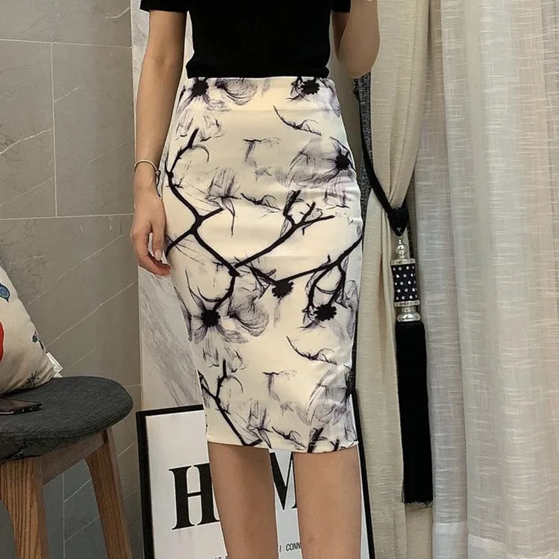 Summer Korean Fashion White Woman Skirts Mid-Calf Office Lady Floral Pencil Skirt Vintage Faldas Largas Mujer 
Summer Korean Fashion White Woman Skirts Mid-Calf Office Lady Floral Pencil Skirt Vintage Faldas Largas Mujer