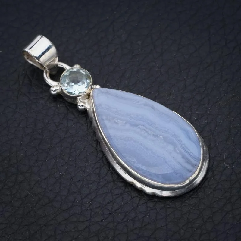 StarGems Blue Lace Agate Blue Topaz Handmade 925 Sterling Silver Pendant 1.75" F4920
StarGems Blue Lace Agate Blue Topaz Handmade 925 Sterling Silver Pendant 1.75" F4920