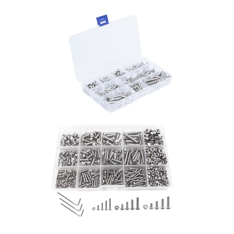 650 Pcs Stainless Steel Button Head Hex Socket Head Cap Bolts Screws Nuts Assortment Kit, 150Pcs M5 & 500 Pcs M3 M4 M5
650 Pcs Stainless Steel Button Head Hex Socket Head Cap Bolts Screws Nuts Assortment Kit, 150Pcs M5 & 500 Pcs M3 M4 M5