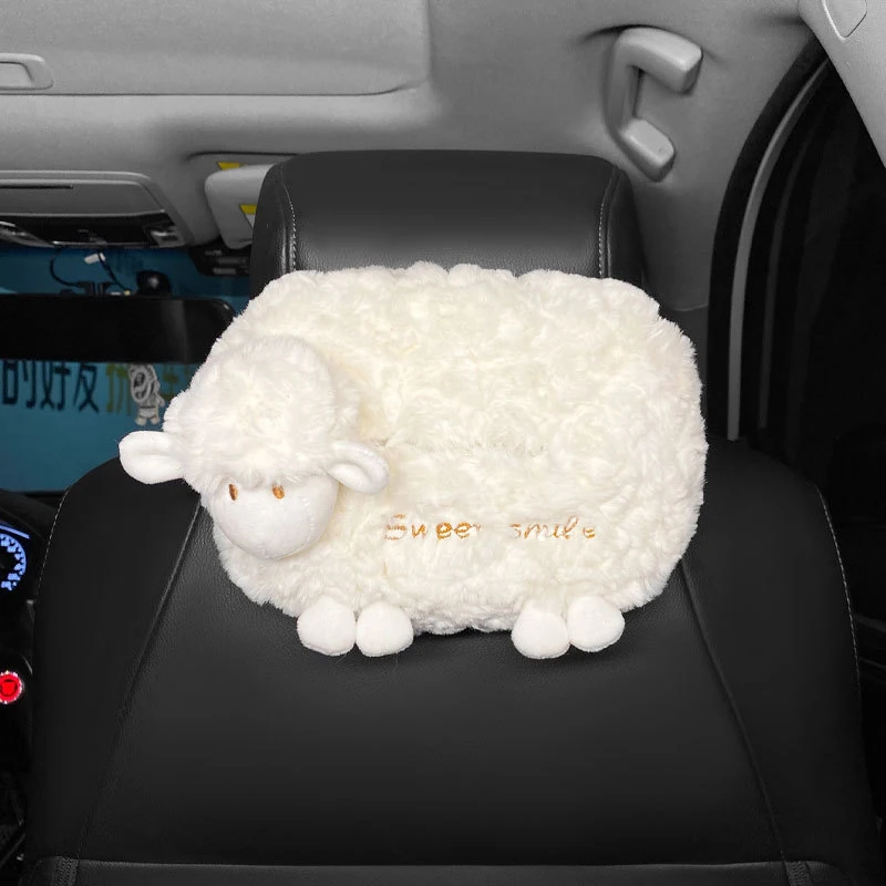 

Car Tissue Box Cute White Cartoon Lamb Styling Tissue Bag Armrest Box Sun Visor Paper Pocket Auto Interial Organizer Accessories