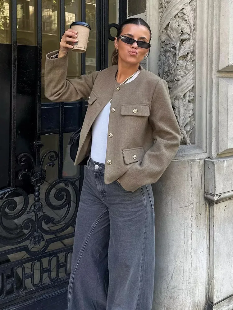 Осенний Элегантный женский офисный Блейзер HH TRAF с О-образным вырезом, укороченная куртка с клапаном, однобортная Женская куртка с длинным рукавом
Осенний Элегантный женский офисный Блейзер HH TRAF с О-образным вырезом, укороченная куртка с клапаном, однобортная Женская куртка с длинным рукавом