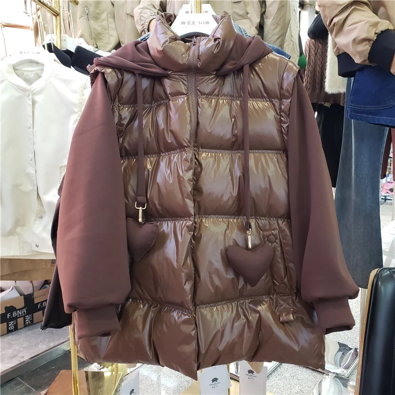 Korean Splicing Fake Two Pieces Hooded Women Puffer Jacket 2022 Winter Women Casual Stand Collar Long Sleeve Down Parkas Jackets
Korean Splicing Fake Two Pieces Hooded Women Puffer Jacket 2022 Winter Women Casual Stand Collar Long Sleeve Down Parkas Jackets