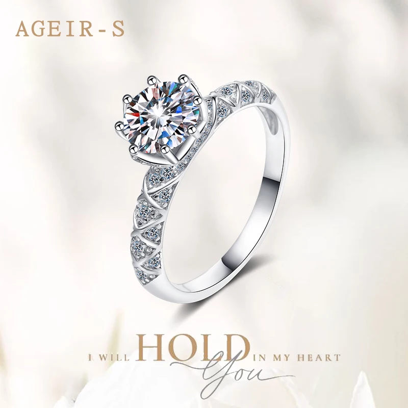 AGEIR-S 1Сt D Color Moissanite Wedding Rings For Women Quality 18K White Gold Color 100% 925 Sterling Silver Jewelry Z199
AGEIR-S 1Сt D Color Moissanite Wedding Rings For Women Quality 18K White Gold Color 100% 925 Sterling Silver Jewelry Z199