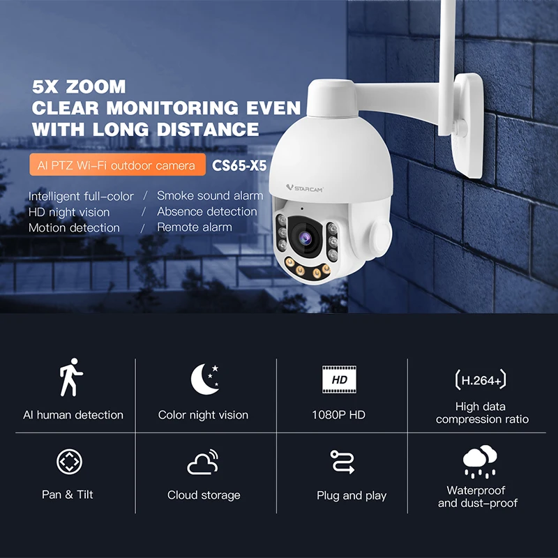 Vstarcam 1080p Wifi IP Camera Outdoor 4X Digital Zoom AI Human Detect Night Full Color P2P Security CCTV Camera Two Way Audio
Vstarcam 1080p Wifi IP Camera Outdoor 4X Digital Zoom AI Human Detect Night Full Color P2P Security CCTV Camera Two Way Audio