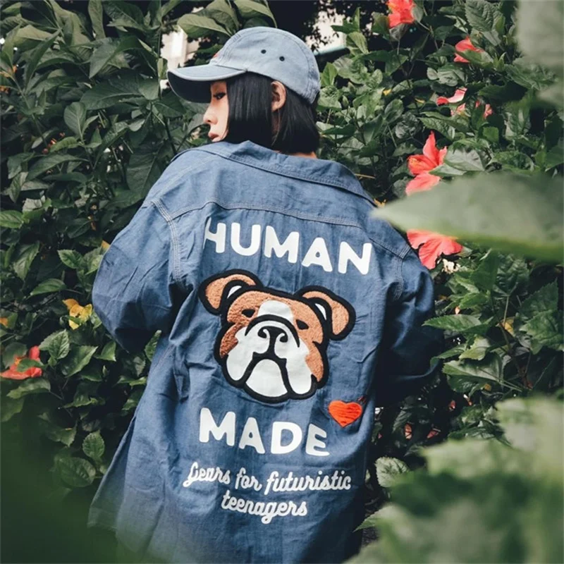 

HUMAN MADE 23SS Japan Leisure Retro Dog's Head Embroidery Character Printing Loose Men's And Women's Lapel Shirts