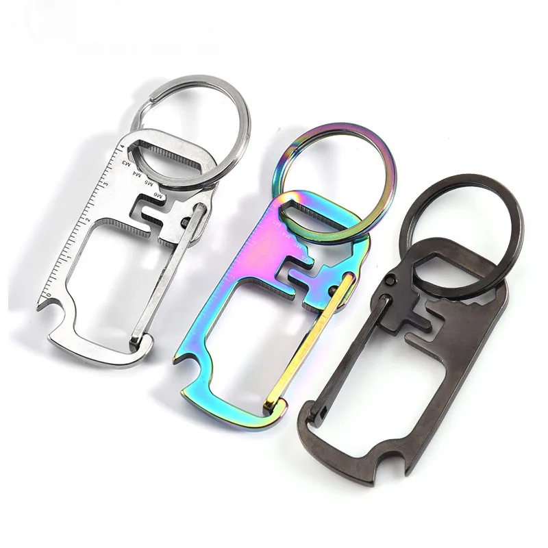 

5pcs Outdoor Gear Multifunctional Stainless Steel Keyring Survival Tool EDC Gadget Bottle Opener Ruler Wrench Key Chain