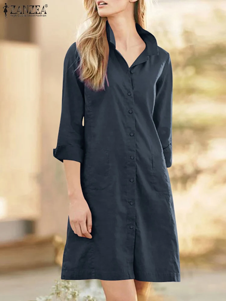 ZANZEA Stylish Women Lapel Neck 3/4 Sleeve Solid Shirt Dress Summer Casual Buttons Down Vestido Work OL Knee-length Sundress
ZANZEA Stylish Women Lapel Neck 3/4 Sleeve Solid Shirt Dress Summer Casual Buttons Down Vestido Work OL Knee-length Sundress