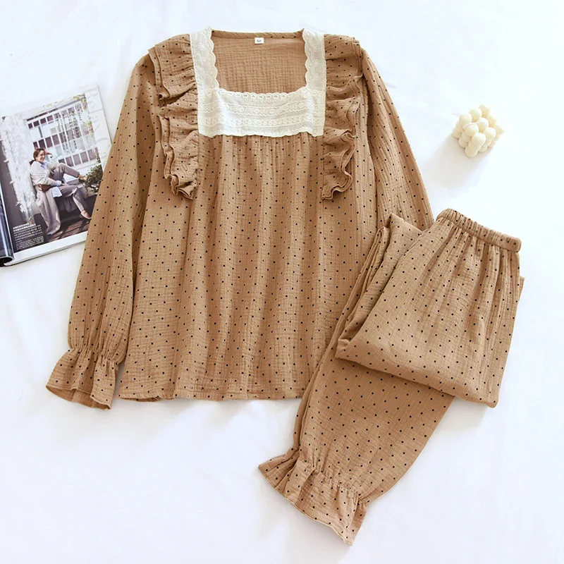 2023 Vintage Long Sleeve Pajama Set Square Collar Women Cute Dot Printed Crepe Cotton Kawaii Thin Women 2pcs Pyjamas Elegant
2023 Vintage Long Sleeve Pajama Set Square Collar Women Cute Dot Printed Crepe Cotton Kawaii Thin Women 2pcs Pyjamas Elegant