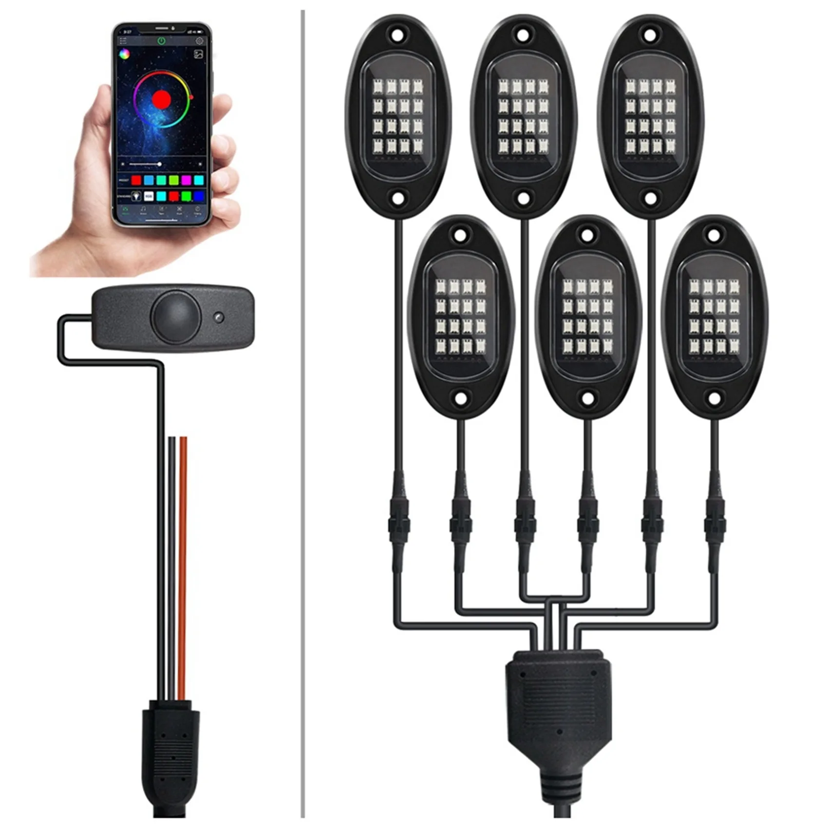 RGB LED Rock Lights, 16 LEDs Neon Underglow Lighting 6 Pods Waterproof Music Mode Light for Jeep Truck Car UTV ATV SUV
RGB LED Rock Lights, 16 LEDs Neon Underglow Lighting 6 Pods Waterproof Music Mode Light for Jeep Truck Car UTV ATV SUV