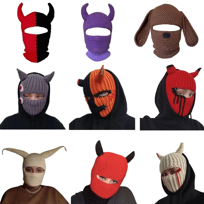 Novelty Horns Knitted Hat Full Face Mask Wool Hat Winter Ski Mask Hat Beanies Balaclava Hat for Festival Holiday
Novelty Horns Knitted Hat Full Face Mask Wool Hat Winter Ski Mask Hat Beanies Balaclava Hat for Festival Holiday