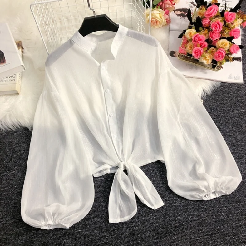 2022 Spring and Summer Silk Sunscreen Cardigan Loose Clothes Women Short Shirt Lantern Sleeve Lace Up Chiffon Blouse New 18896
2022 Spring and Summer Silk Sunscreen Cardigan Loose Clothes Women Short Shirt Lantern Sleeve Lace Up Chiffon Blouse New 18896
