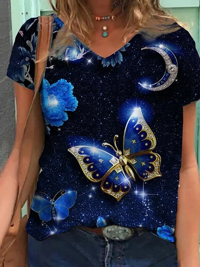 2022 New Short Sleeve Women T-Shirts Summer Female Street Tee Shirt Ladies Butterfly Print Casual Tops V-Neck T-Shirt Pullovers
2022 New Short Sleeve Women T-Shirts Summer Female Street Tee Shirt Ladies Butterfly Print Casual Tops V-Neck T-Shirt Pullovers