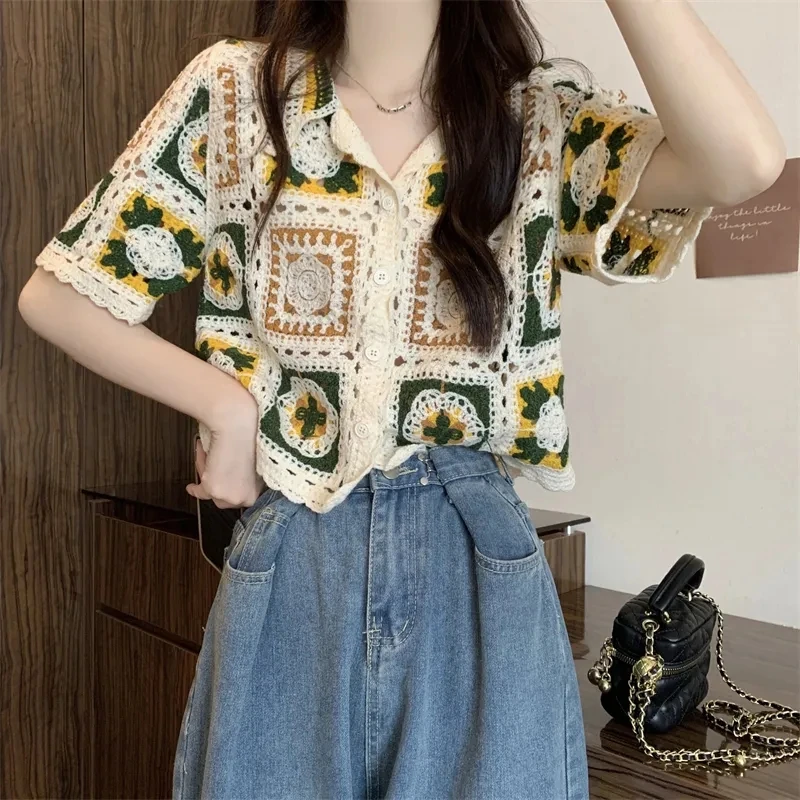 Yasuk Summer Casual T-Shirt Women Loose Simple Knitted Soft Gentle Short Sleeve Hollow Out Flower Sweet Bohemia Button
Yasuk Summer Casual T-Shirt Women Loose Simple Knitted Soft Gentle Short Sleeve Hollow Out Flower Sweet Bohemia Button
