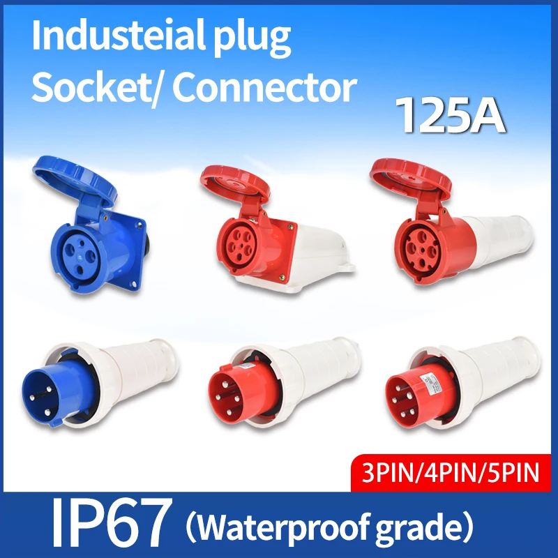

Waterproof Industrial Plug3/4 /5 Pin Dustproof Socket IP67 Male and Female 125A Mounted Industrial Socket 380V 415V