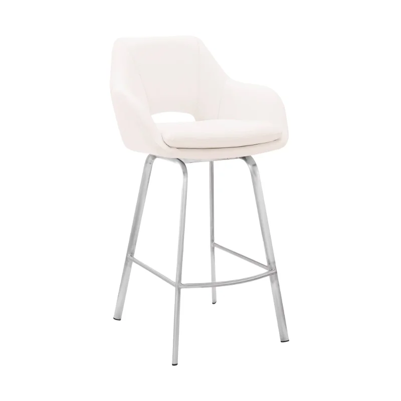 Aura White Faux Leather and Brushed Stainless Steel Swivel 30" Bar Stool
Aura White Faux Leather and Brushed Stainless Steel Swivel 30" Bar Stool