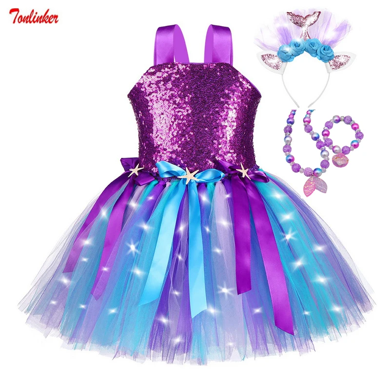 Kids Little Mermaid Costume Girls Birthday Party Christmas LED Lights Sequin Rainbow Tutu Dress Halloween Shiny Princess Cosplay
Kids Little Mermaid Costume Girls Birthday Party Christmas LED Lights Sequin Rainbow Tutu Dress Halloween Shiny Princess Cosplay