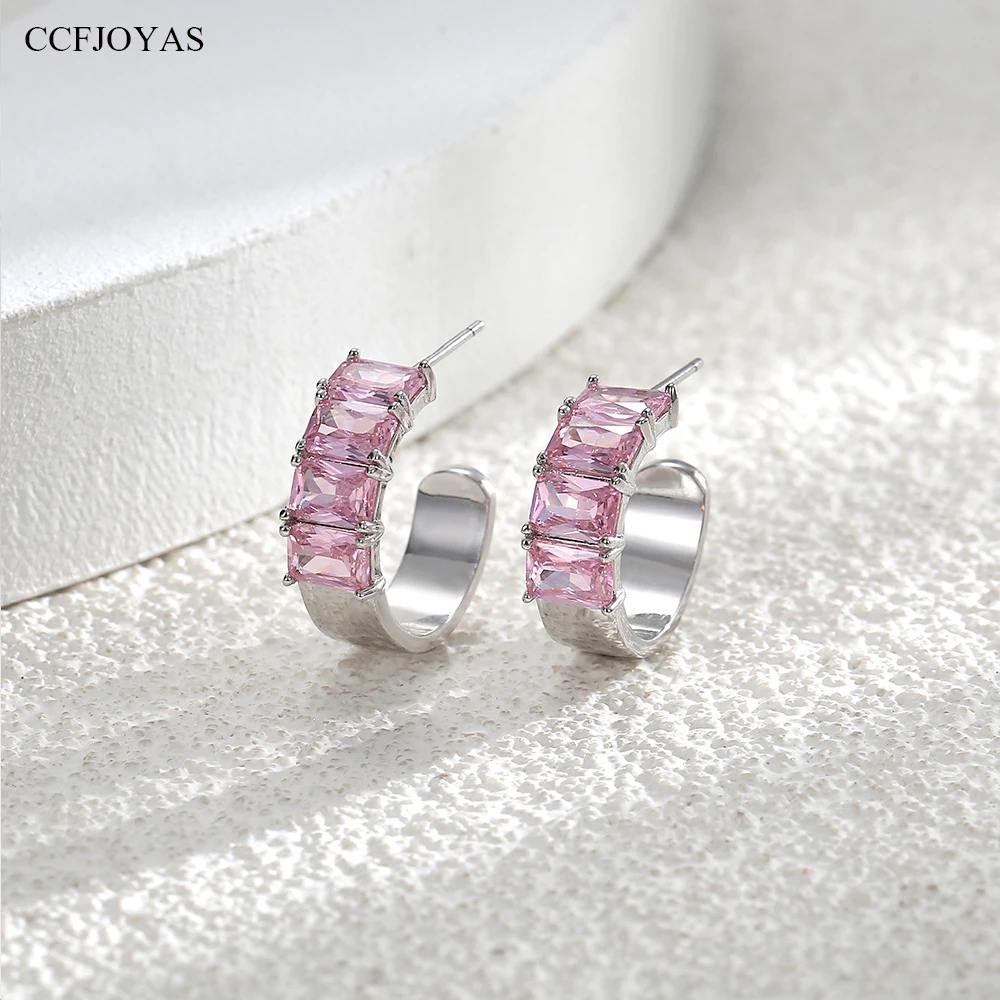 CCFJOYAS Pink color Rectangle Zircon C-type Stud Earrings for Women 925 Silver Needle Temperament Simple Korean Fashion Jewelry
CCFJOYAS Pink color Rectangle Zircon C-type Stud Earrings for Women 925 Silver Needle Temperament Simple Korean Fashion Jewelry