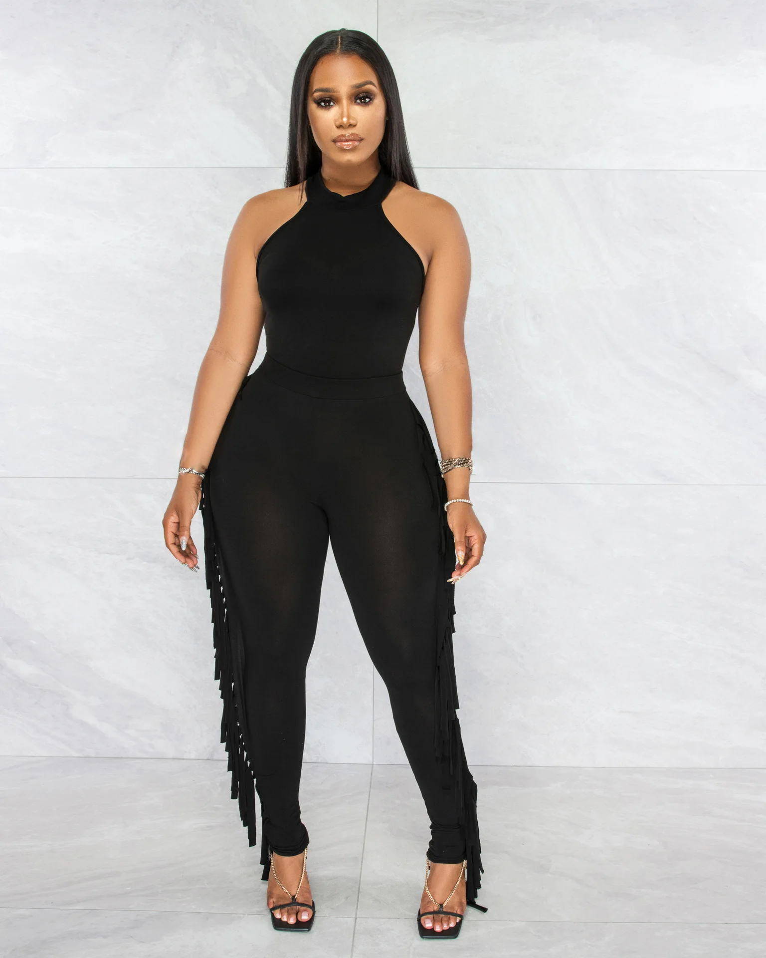 2022 Fashion Casual Set Women Solid Color Halter Neck Vest + Patched Tasseled Pencil Pants Tight Two-Piece Set Women's Wear
2022 Fashion Casual Set Women Solid Color Halter Neck Vest + Patched Tasseled Pencil Pants Tight Two-Piece Set Women's Wear