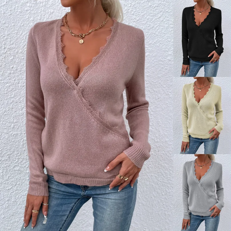 2022 Autumn and Winter New Loose Pullover V-neck Lace Stitching Sweater Women Coat
2022 Autumn and Winter New Loose Pullover V-neck Lace Stitching Sweater Women Coat