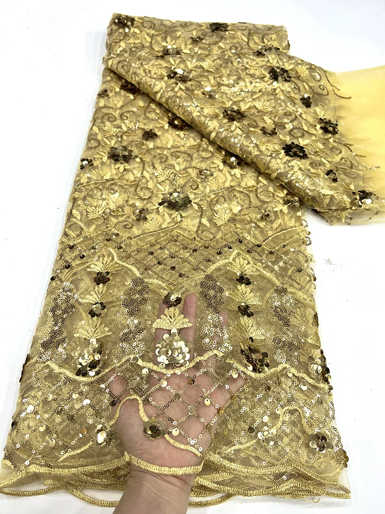 Latest Gold African Lace Sequins Fabric 2023 High Quality Lace French Milk Silk Lace Fabric with Sequins Nigeria Party Dresses
Latest Gold African Lace Sequins Fabric 2023 High Quality Lace French Milk Silk Lace Fabric with Sequins Nigeria Party Dresses