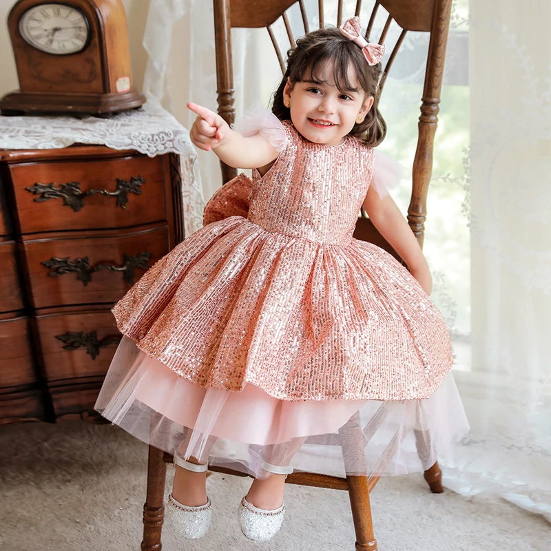 

2022 Formal Child Elegant 1st Birthday Dress For Baby Girl Baptism Lace Princess Dresses Sequin Party Fluffy Tutu Dress Vestidos