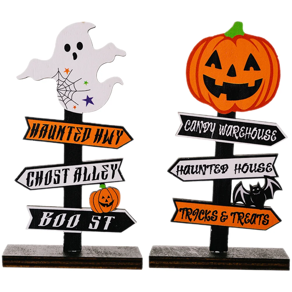 

2 Pcs Halloween Ghost Decoration Table Centerpiece Landscaping Ornament Trays Room Dinner Wood Adornments Set Decors Lovely