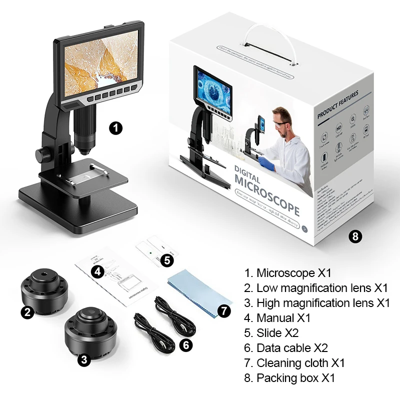 Цифровой микроскоп, HD 7-дюймовый 2000X, двойные линзы, 500X 2000X 12MP, USB, промышленные микроскопы, профессиональная Сварка, видео лупа
Цифровой микроскоп, HD 7-дюймовый 2000X, двойные линзы, 500X 2000X 12MP, USB, промышленные микроскопы, профессиональная Сварка, видео лупа