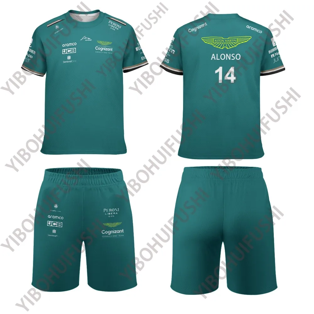 

Alonso No. 14 Men's Short -sleeved Set Aston Martin F1 2023 Summer Breathable Fashion First -class Equations Fans Set