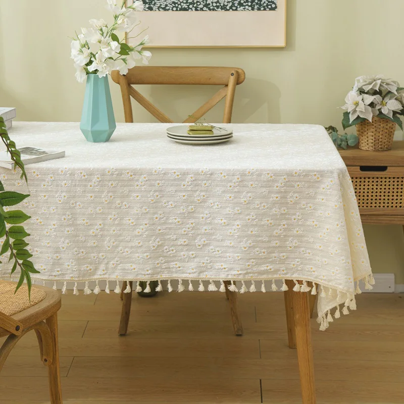

Pastoral Style Small Daisy Cotton Floral Tablecloth Tea Table Decoration Rectangle Table Cover for Kitchen Wedding Dining Room