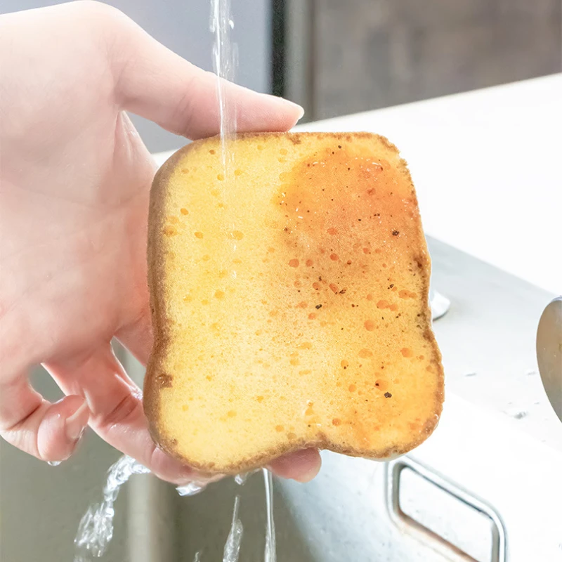 

2pcs Washing Sponge Kitchen Supplies Household Cleaning Gadgets Vivid Bread Sponges for Kitchen Interesting Imitation Toast