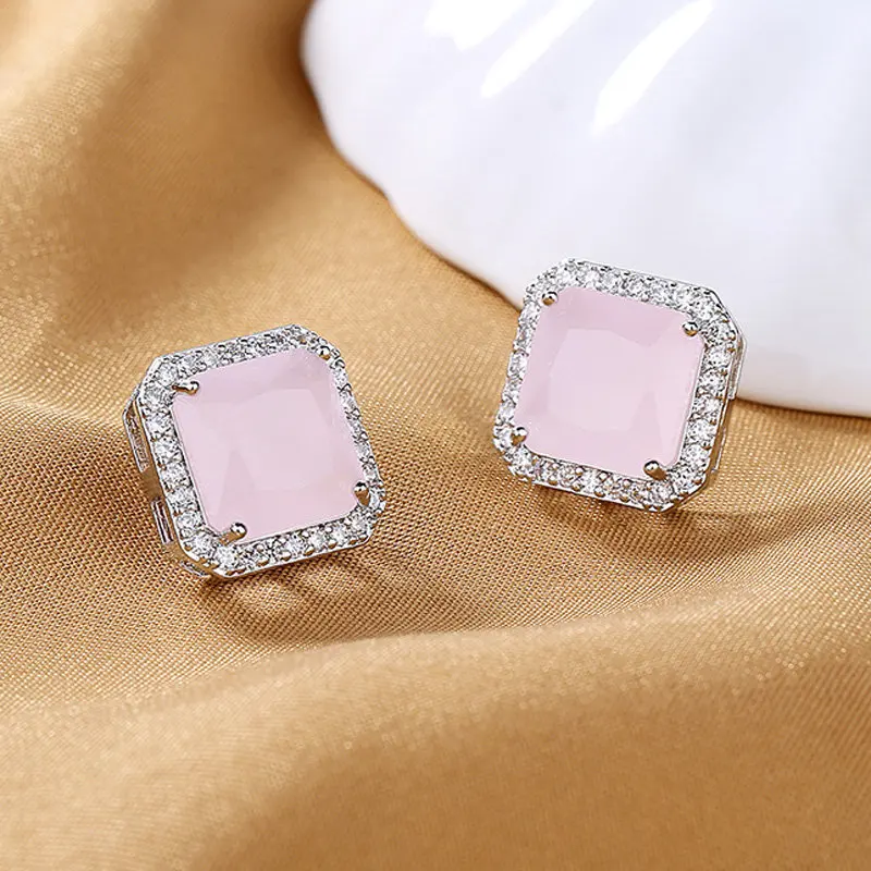 S925 Sterling Silver Earrings Fine 14MM Square Zircon Pink Earrings For Women Fashion Charm Engagement Gift Jewelry
S925 Sterling Silver Earrings Fine 14MM Square Zircon Pink Earrings For Women Fashion Charm Engagement Gift Jewelry