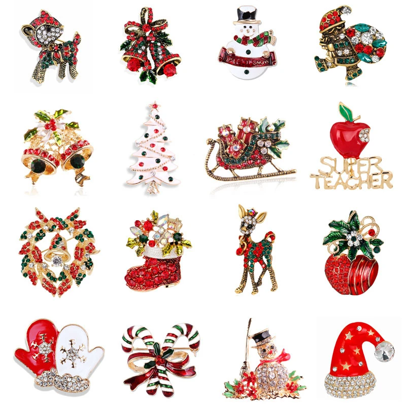 

Christmas Tree Santa Claus Brooch Pin Boots Snowman Sleigh Bell Brooches Fashion Corsage for Women Kids Clothes Accessories Gift