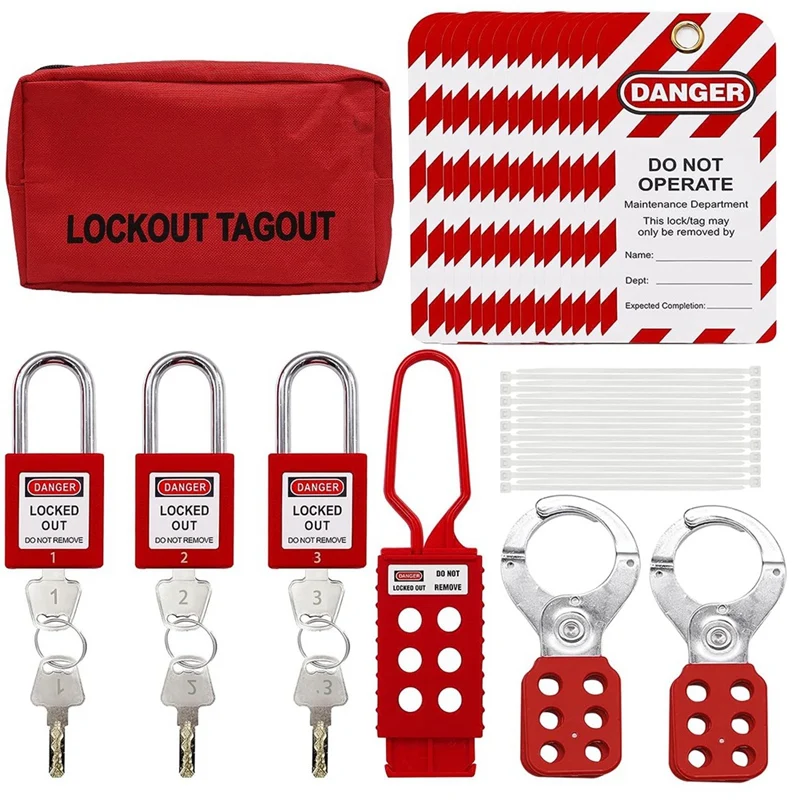 

Набор для блокировки ярлыков, нейлоновые Галстуки, безопасные замки с номером, групповые замки, универсальный комплект с красной прочной карманной сумкой