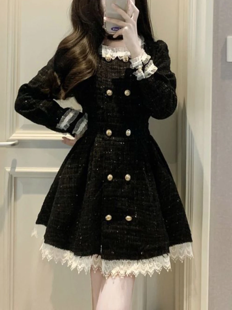 Autumn black Vintage Dress Women French Style Patchwork Lace Elegant Mini Dress Female Long Sleeve Chic Casual Party Dress 2023
Autumn black Vintage Dress Women French Style Patchwork Lace Elegant Mini Dress Female Long Sleeve Chic Casual Party Dress 2023