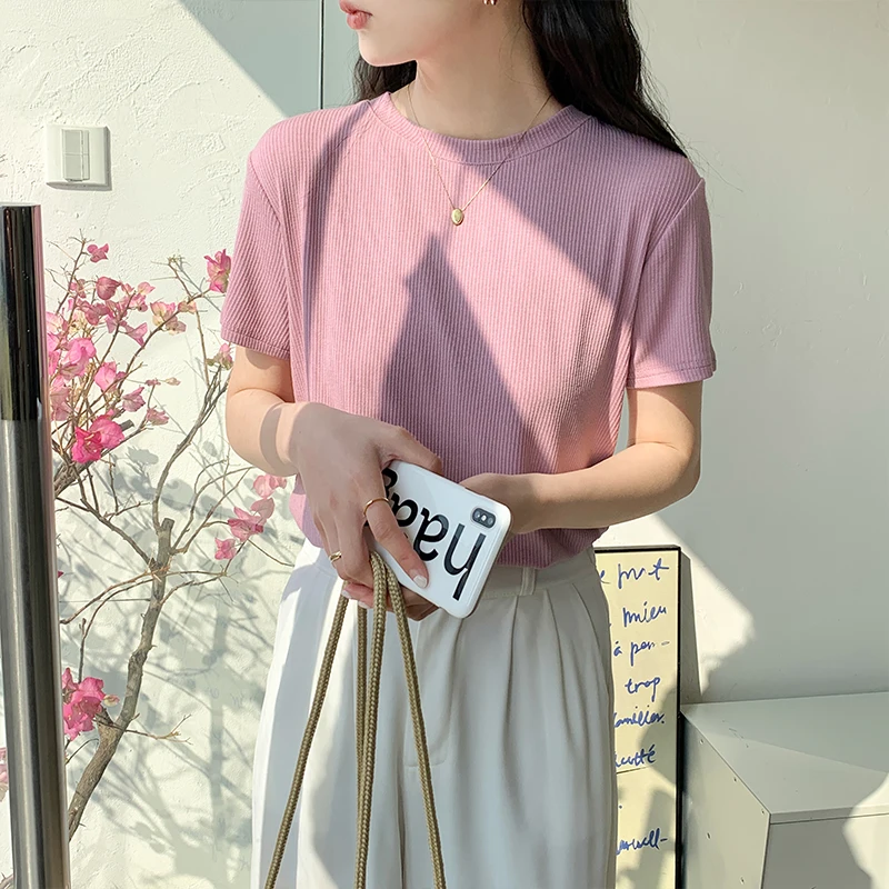 5 Color Basic Threaded Knitting Woman Tshirts Summer New Solid Short Sleeve Tees Casual Loose Shirt Korean O-Neck Female Tops
5 Color Basic Threaded Knitting Woman Tshirts Summer New Solid Short Sleeve Tees Casual Loose Shirt Korean O-Neck Female Tops