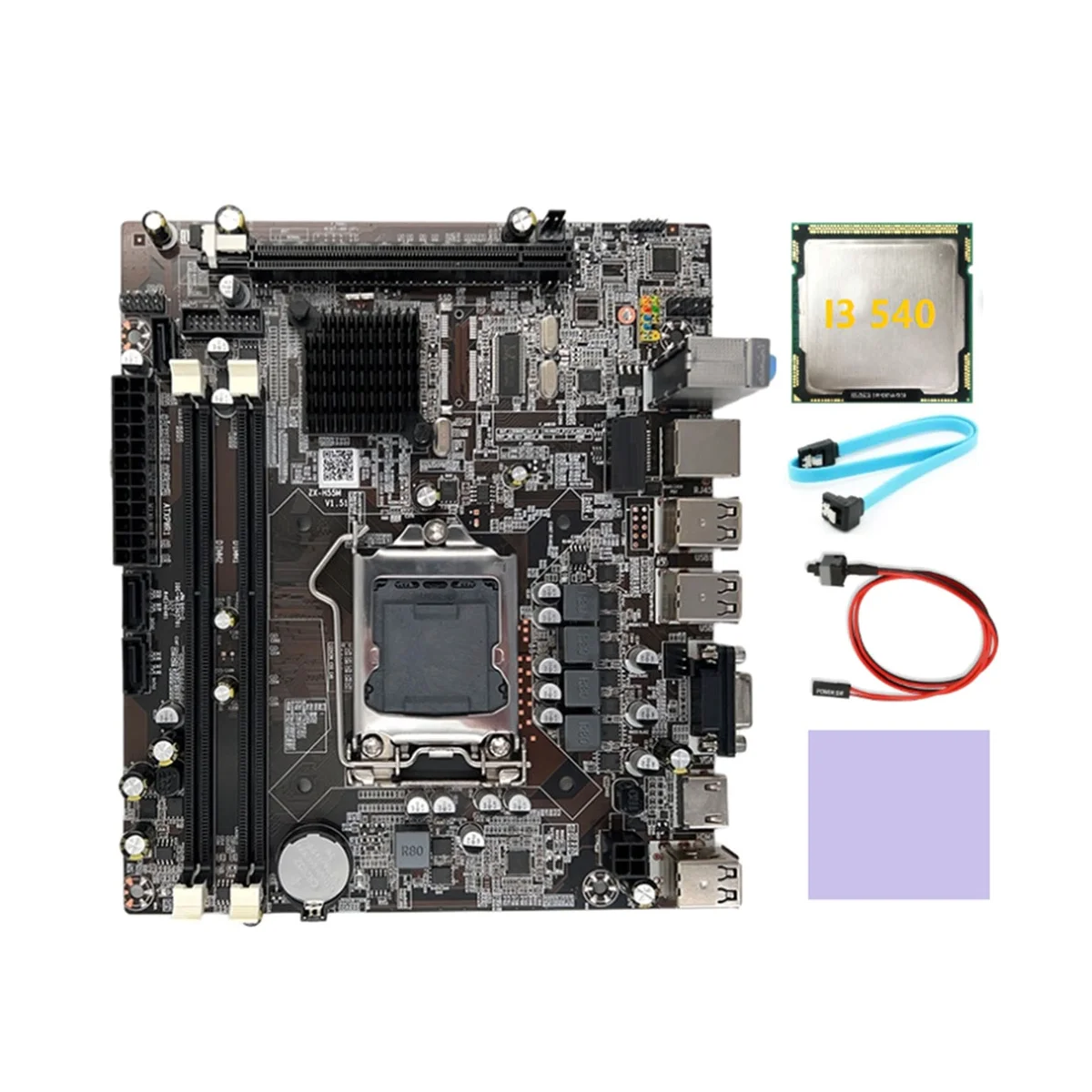Материнская плата H55 LGA1156 поддерживает процессор I3 530 I5 760 + процессор I3 540 + кабель SATA + кабель переключателя + термоподушка