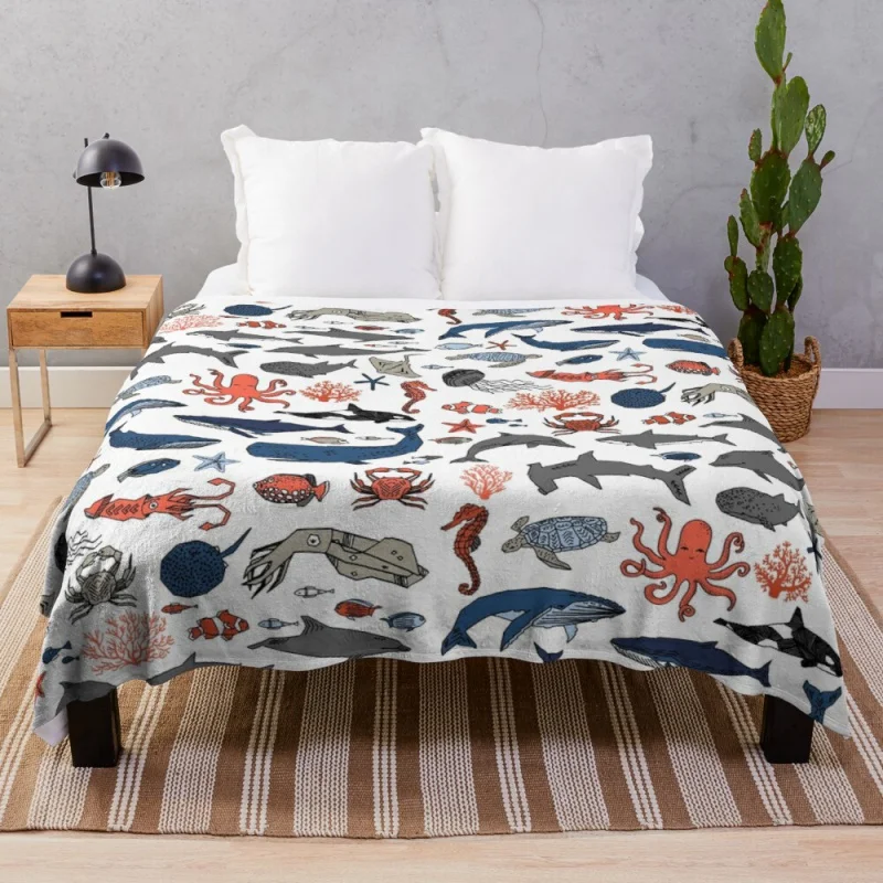 

Ocean Animals by Andrea Lauren Throw Blanket Softest Blanket Luxury Brand Blanket