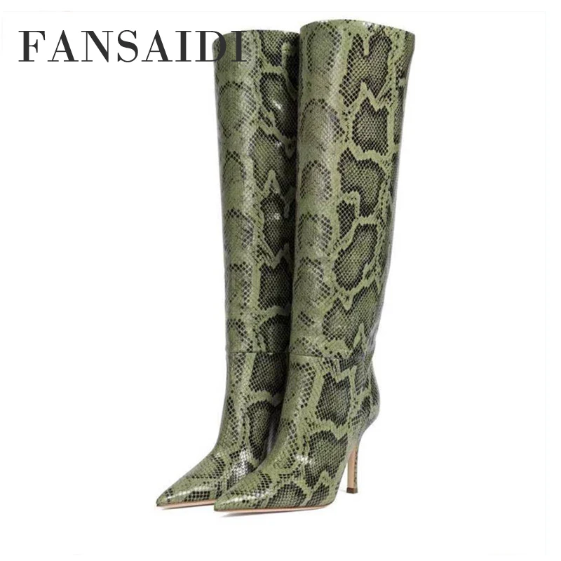 FANSAIDI Fashion Green Snakeskin Clear Heels Knee High Boots Consice Winter Sexy New Stilettos Heels 40 41 42 43
FANSAIDI Fashion Green Snakeskin Clear Heels Knee High Boots Consice Winter Sexy New Stilettos Heels 40 41 42 43