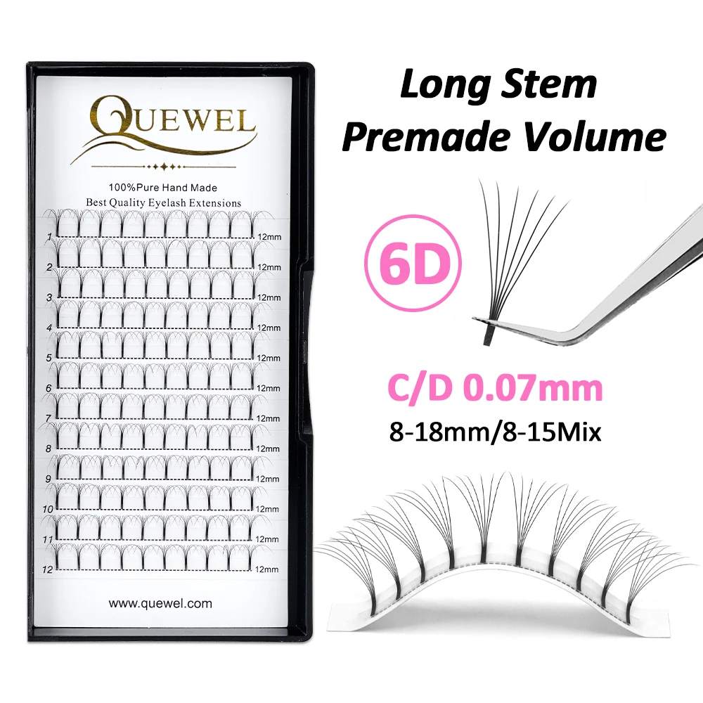 Quewel 6D Long Stem Lashes Premade Wide Fans Russian Volume Professional Eyelash Extensions Black Soft Faux Mink Eyelashes
Quewel 6D Long Stem Lashes Premade Wide Fans Russian Volume Professional Eyelash Extensions Black Soft Faux Mink Eyelashes