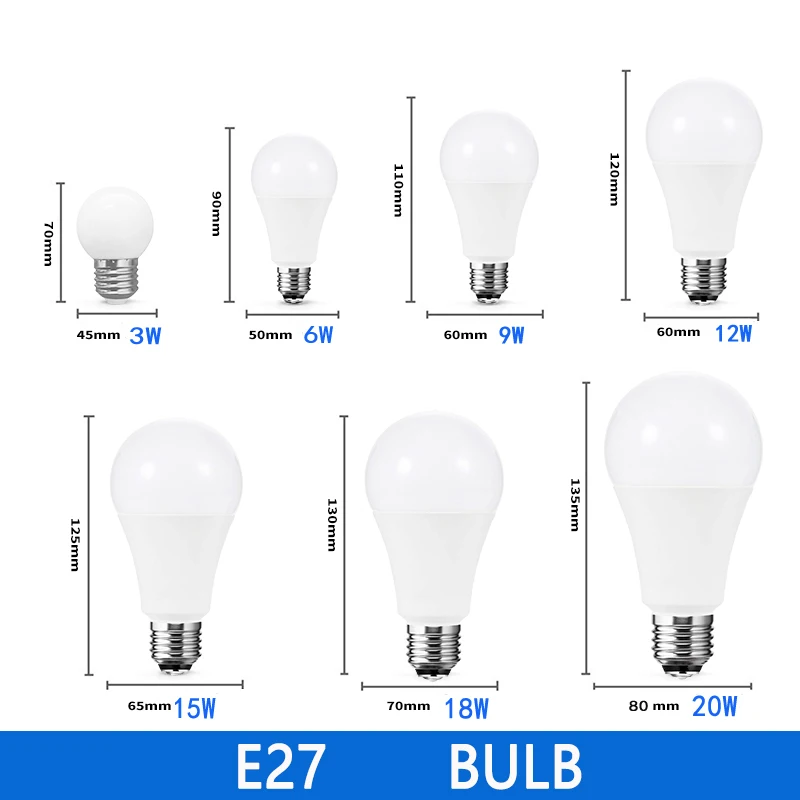 Светодиодные лампы E27 E14 10 шт./лот 3 Вт 6 9 12 15 18 20 светодиодная лампочка для
