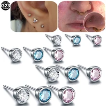 1PC Titanium Threadless Ends Push-in Lip Stud Rings Piercing CZ Ear Cartilage Helix Piercings Nostril Stud Easy to Wear Jewelry